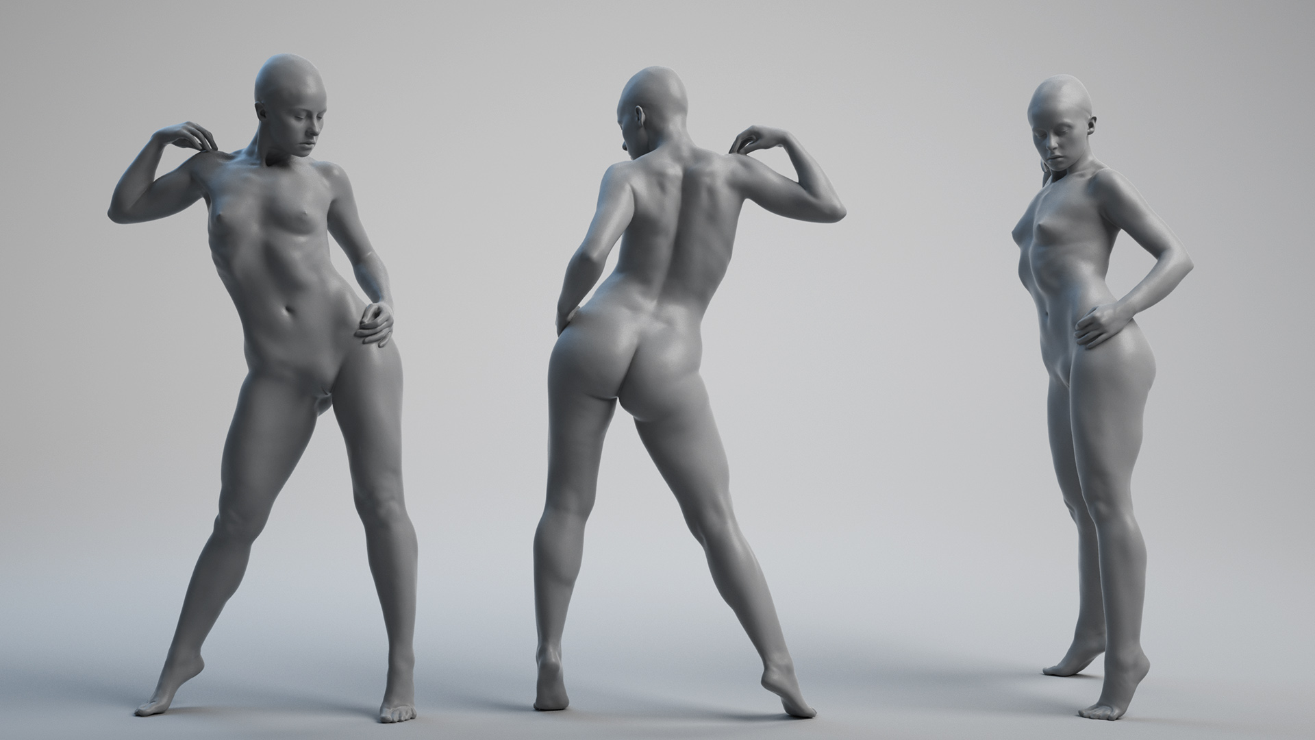 woman 3d model scanned pose shoulder touching